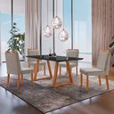 Ver imagem 1 de Conjunto Sala de Jantar Mesa Viena Madeira Maciça 140x80cm Tampo Retângular Vidro Preto com 4 Cadeir