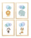 Ver imagem 1 de Kit Quadro Safari Balão Azul Decorativo Quarto Criança Bebê Enxoval