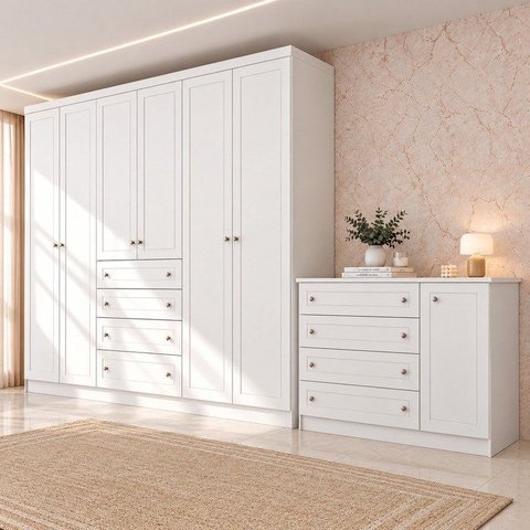 Conjunto Quarto Adulto Nova York Espresso Móveis Branco HP