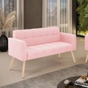 Ver imagem 3 de Sofá Namoradeira Elisa Suede Rosa Bebê Pés Palito Natural - D'Rossi