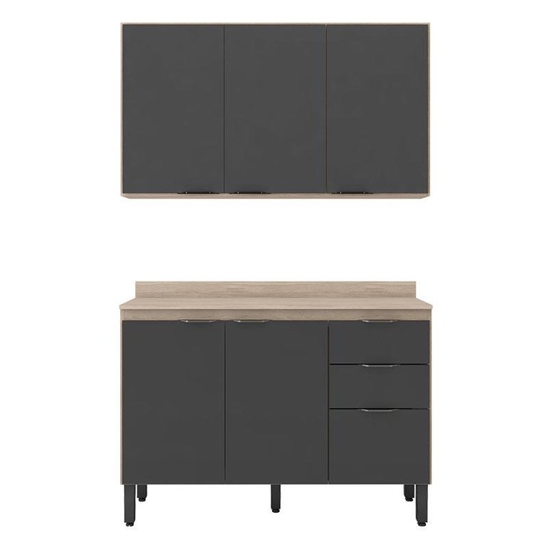 Cozinha Modulada Firenze Fi0010 Avena Grafito - Demóbile