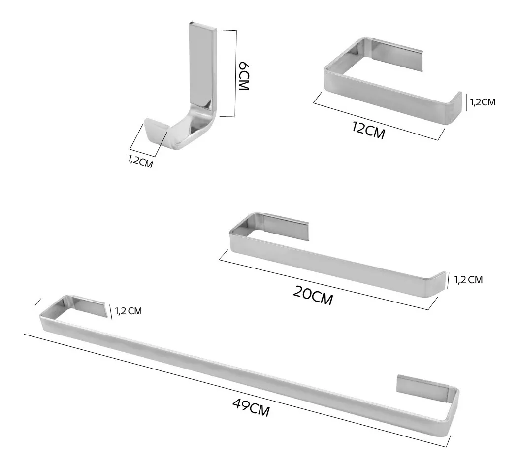 Kit Acessórios para Banheiro 4 Peças Square Luxo Cromado Concept Metais Kit 4 Peças - 3