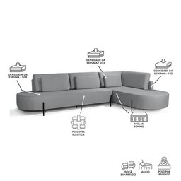Sofá 4 Lugares com Chaise Direito Austrália Linho 293cm Redenobre Cor:cinza; - 5