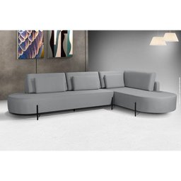 Sofá 4 Lugares com Chaise Direito Austrália Linho 293cm Redenobre Cor:cinza; - 2