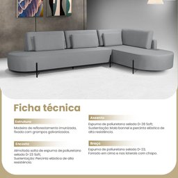 Sofá 4 Lugares com Chaise Direito Austrália Linho 293cm Redenobre Cor:cinza; - 6