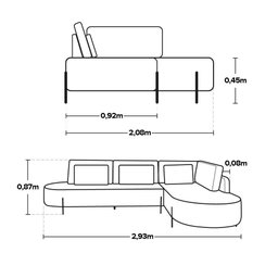 Sofá 4 Lugares com Chaise Direito Austrália Linho 293cm Redenobre Cor:cinza; - 4