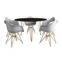 Ver imagem 5 de Mesa Jantar Redonda 110Cm Preta Clips 3 Pés Com 5 Poltronas Brancas Base Dourada - Cor: Preto