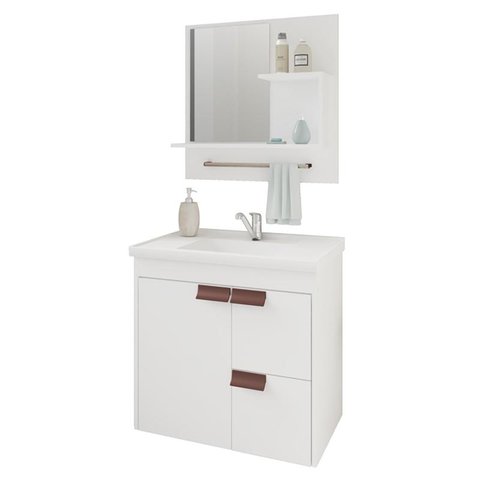 Gabinete de Banheiro com Cuba e Espelheira Tulipa 60cm Branco - Mgm