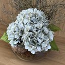 Ver imagem 2 de Arranjo Grande Centro de Mesa Hortênsias Azul Artificial Vaso Incolor