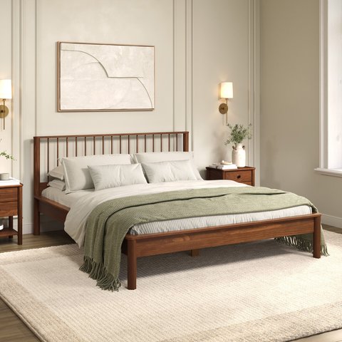 Cama Casal Queen de Madeira Maciça Moderna Apoana Castanho Idimex