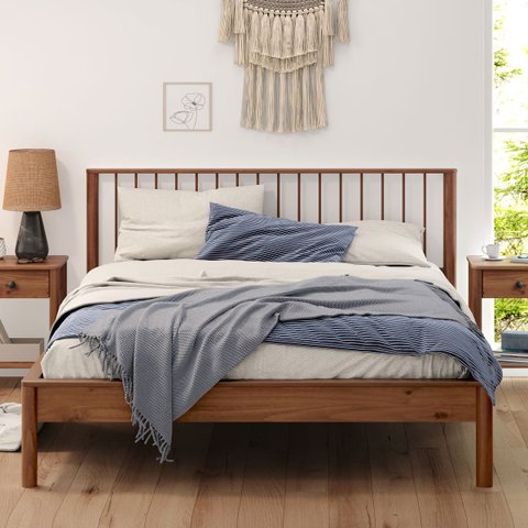 Cama Casal Queen de Madeira Maciça Moderna Apoana Castanho Idimex