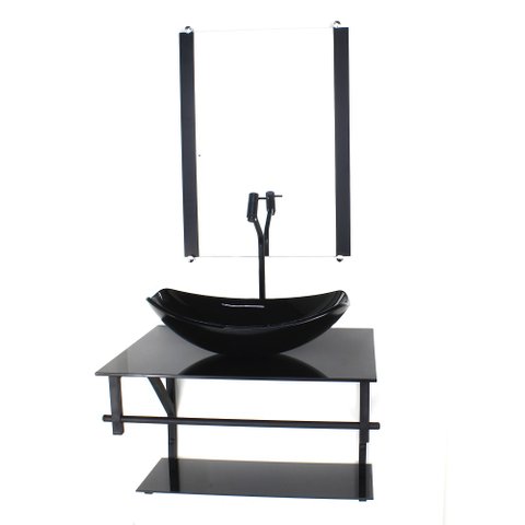 GABINETE DE VIDRO PARA BANHEIRO 60CM AP CUBA OVAL CHANFRADA PRETO FULL