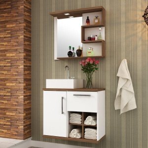 Gabinete para Banheiro 70cm com Cuba e Espelheira Veneza 