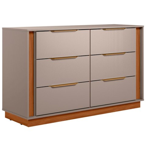 Cômoda Quarto 130cm Casal com 6 Gavetas Dino Nogueira/nude D02 - Mpozenato