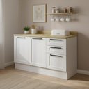 Ver imagem 2 de Balcão 120cm Branco em MDF com Tampo, Rodapé, 2 Portas, 3 Gavetas e Divisor de Talheres -