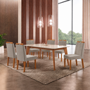 Ver imagem 1 de Conjunto Sala de Jantar Mesa Paris Madeira Maciça 180x90cm Tampo Retângular Vidro Off White com 6 Ca