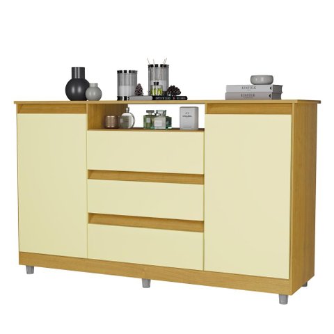 Cômoda com 3 Gavetas e 2 Portas Vênus - Mel com Pérola - Móveis Primus