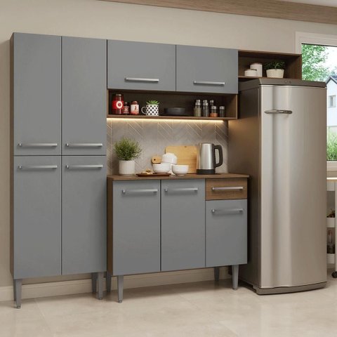 Armário de Cozinha Completa 229cm Rustic/cinza Emilly Madesa 016