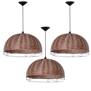 Kit 03 Pendentes Junco Rustico Meia Esfera 60cm