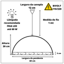 Ver imagem 3 de Kit 03 Pendentes Junco Rustico Meia Esfera 60cm