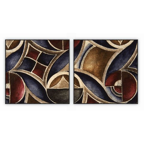 kit com 2 Quadros Decorativos Abstratos com Moldura e Vidro para Sala Quarto Escritórios e Clínicas