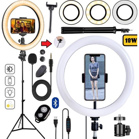 Ring Light Profissional Anel Led Iluminação Completo Tripé + Disparador + Microfone Lapela