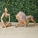Ver imagem 3 de Kit Estátua Decorativa Figura Abstrata Homem Pensador + Leão Enfeite Escultura Mesa Sala Decoração e