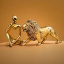 Ver imagem 2 de Kit Estátua Decorativa Figura Abstrata Homem Pensador + Leão Enfeite Escultura Mesa Sala Decoração e