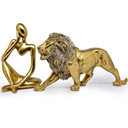 Kit Estátua Decorativa Figura Abstrata Homem Pensador + Leão Enfeite Escultura Mesa Sala Decoração e - 1