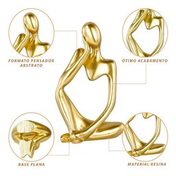 Kit Estátua Decorativa Figura Abstrata Homem Pensador + Leão Enfeite Escultura Mesa Sala Decoração e - 14