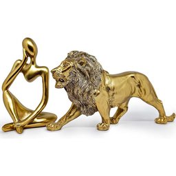Kit Estátua Decorativa Figura Abstrata Homem Pensador + Leão Enfeite Escultura Mesa Sala Decoração e - 6