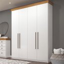 Ver imagem 1 de Roupeiro Solteiro London MDF 152,2x220cm 2 Gavetas 4 Portas Branco/Freijó LON42