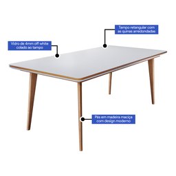 Mesa de Jantar 6 Lugares Retangular Tampo MDF/Vidro Mad Espresso Móveis - 5