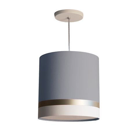 Lustre Pendente Cinza Faixas Bronze Cúpula 25x25 Tom Luz