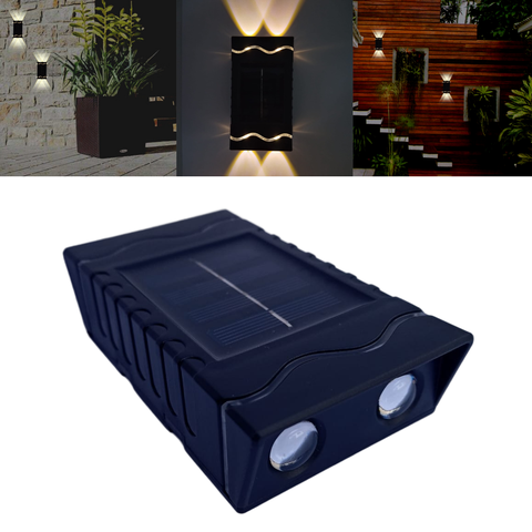 Kit 2 Mini Luminárias Arandelas Retangulares Led Solar de Sobrepor Luz Branco Quente de 2 Fachos Par