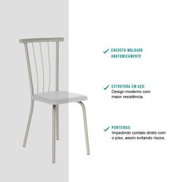 Conjunto 4 Cadeiras Tubo Prata Napa Branca 154 Carraro - 4