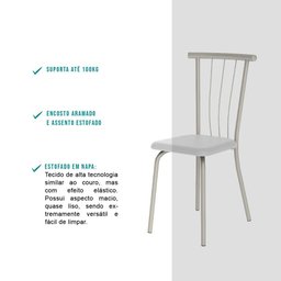 Conjunto 4 Cadeiras Tubo Prata Napa Branca 154 Carraro - 3