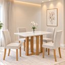 Ver imagem 1 de Conjunto Sala de Jantar Mesa Manu 120cm Tampo MDF e Vidro Canto Arredondado 4 Cadeiras Lily