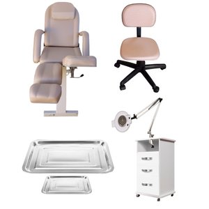Kit Maca Podologia Rose Gold Mocho Armário Exaustor Bandejas Sl / Fiscomed Kit Cadeira para Podologi