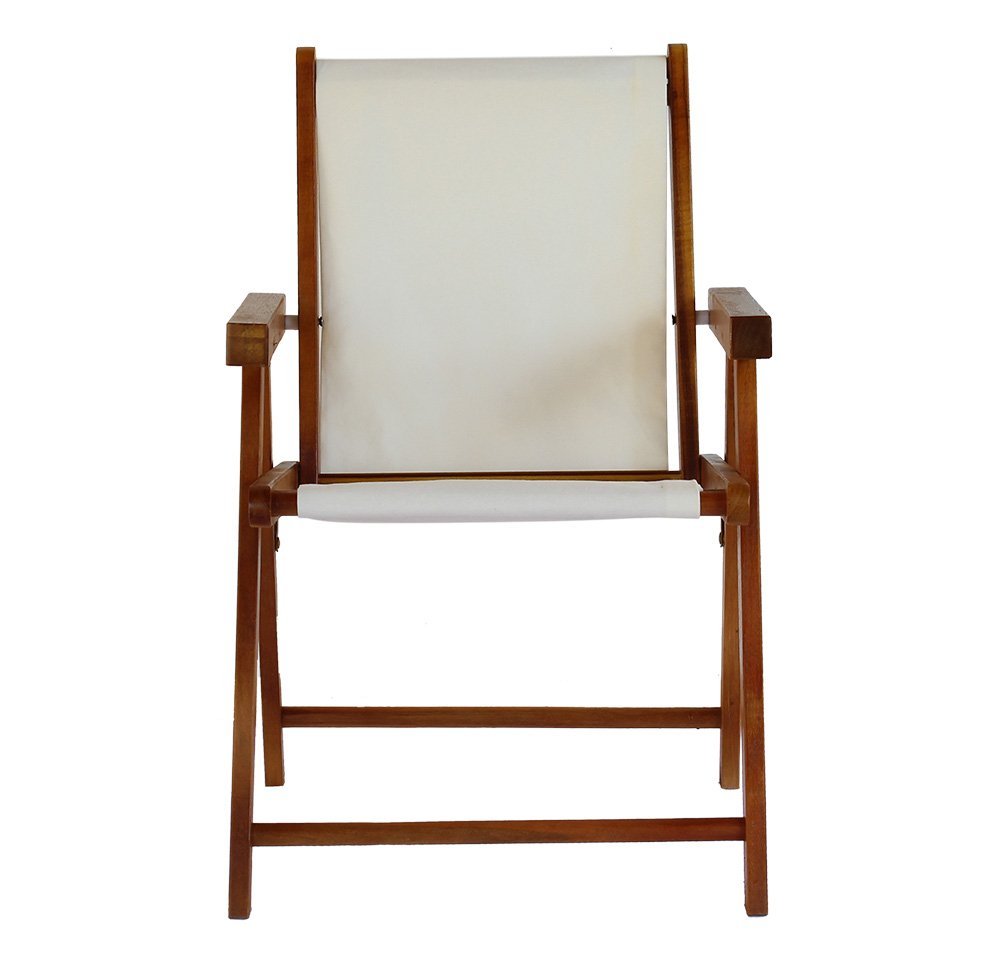 Conjunto 2 Cadeiras Praia Dobrável em Madeira Envernizada Mel com Tecido Branco - 3