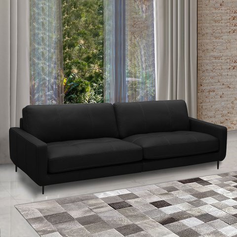Sofá Decorativo Isaac 3 Lugares Sala de Estar 240cm Pés em Aço Couro Preto G88 - Gran Belo
