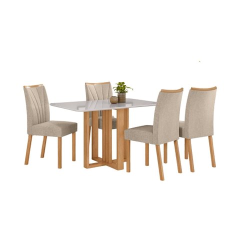 Conjunto Sala de Jantar Mesa Téssera 120 Tampo Vidro Off White com 4 Cadeiras Téssera - Lopas Amendo