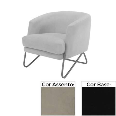 Poltrona MH-3788 Herval Base Metal Laca Fosca Preto Metalizado Assento Estofado Bege C