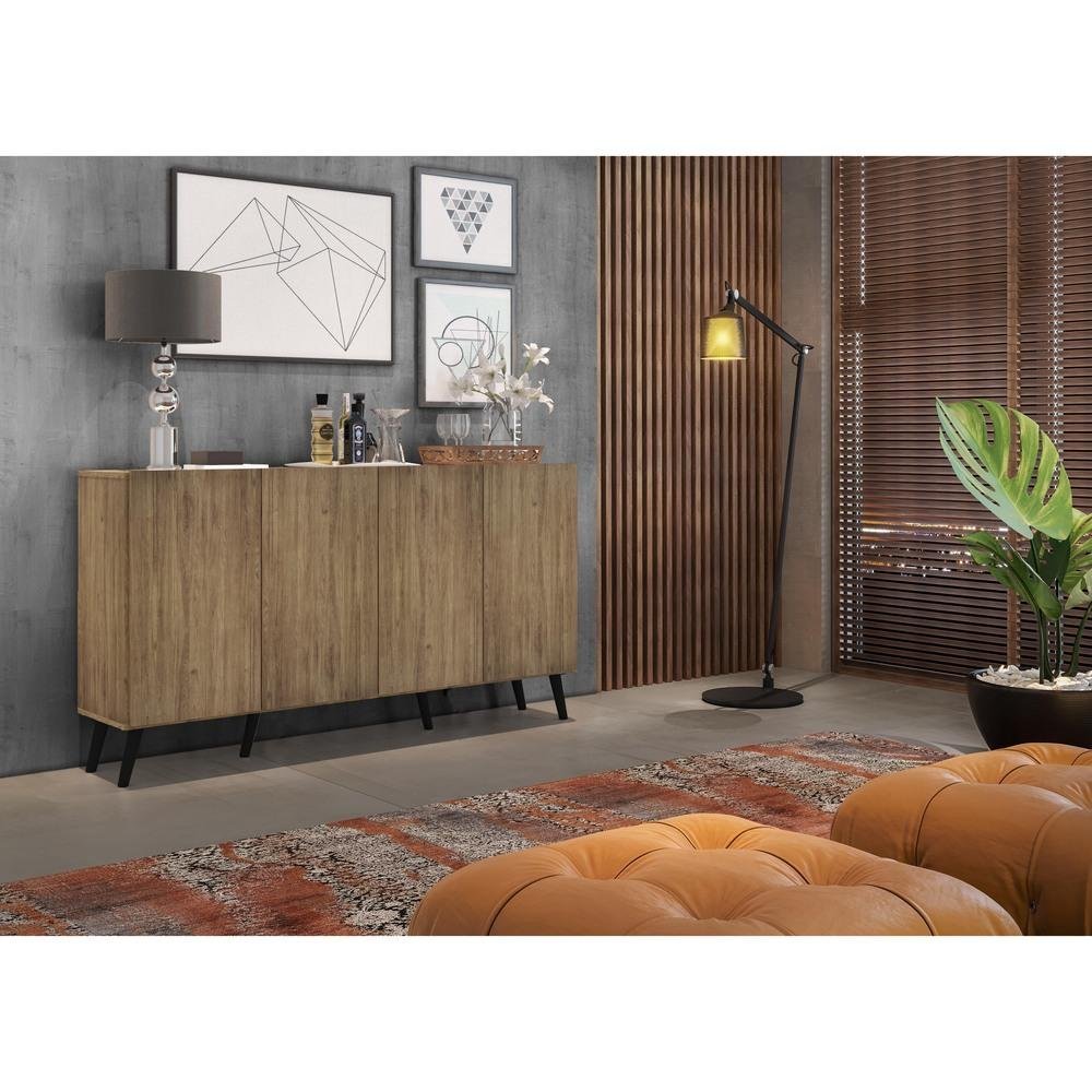 Aparador Buffet Retrô Multimóveis Veneza 4 Portas FG3556 Rustic/Preto - 8