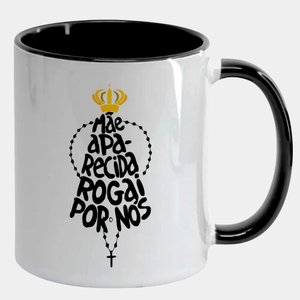 Caneca Branca com Interna Preta Y5 Nossa Senhora Aparecida Rogai por Nos