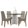 Mesa de Jantar Marina 100x100 com 4 Cadeiras Veneza Off White/Preto/Ipê/Marrom Claro - PR Móveis - 1