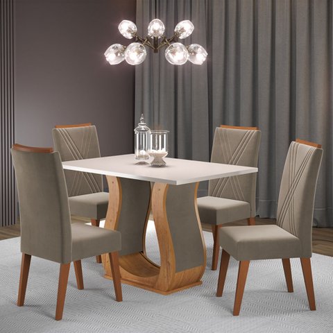 Mesa de Jantar 4 Lugares Gol Mel/blonde/pérola - Viero Móveis