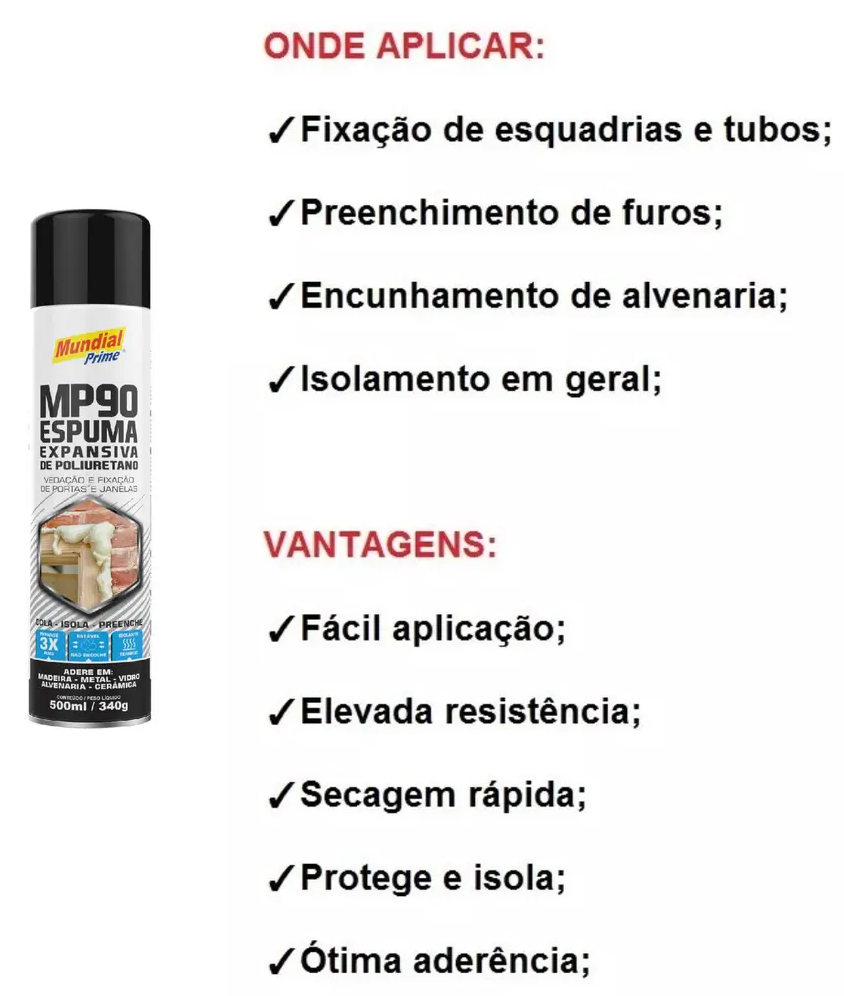 Kit 6 Espuma Expansiva de Poliuretano 500ml - Mundial Prime - 3