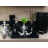Kit Lavabo Preto Prata Lixeira Porta Escovas Potes Aroma Sabonete - 1