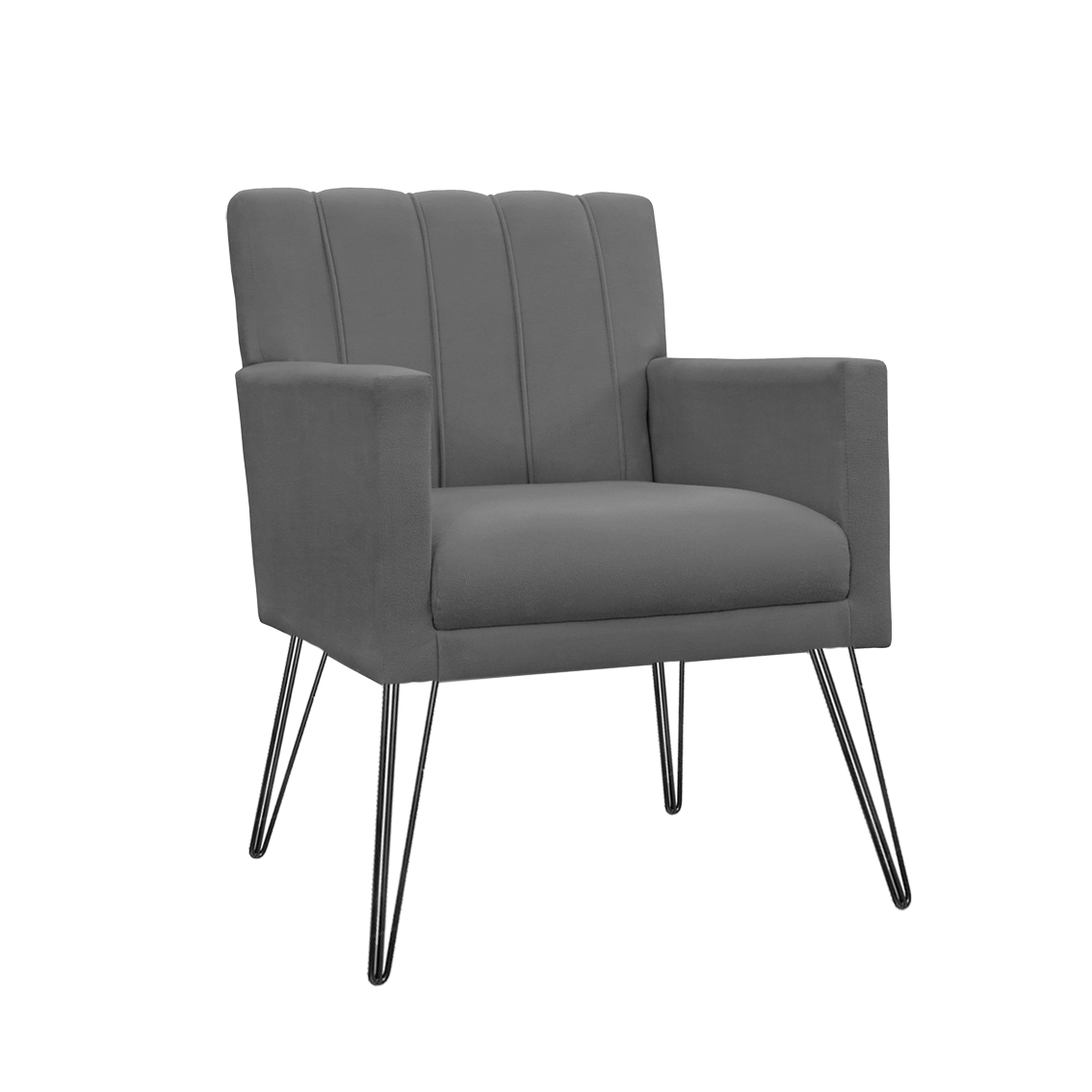 Kit 2 Poltronas Decorativas para Escritório Pés de Ferro Cecília Corano Cinza - DL Decor - 1